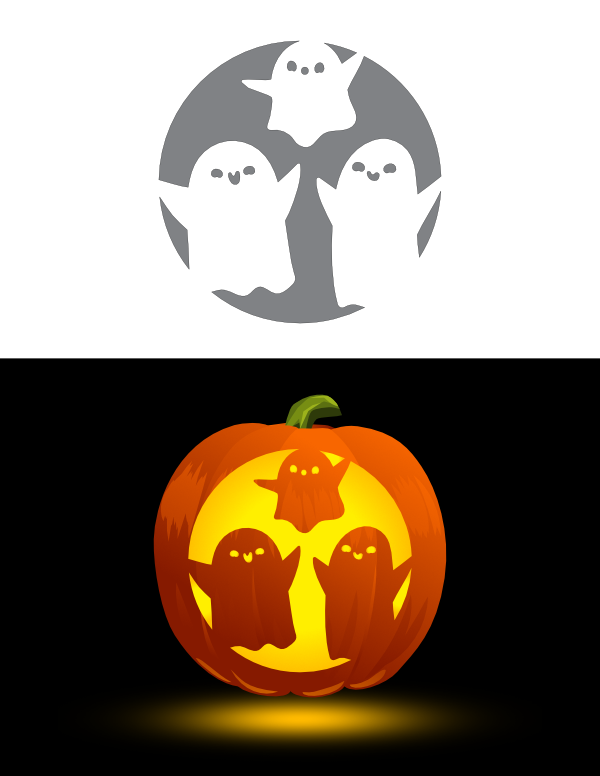 Printable Cute Ghost Family Pumpkin Stencil