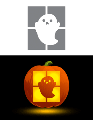 Cute Ghost in a Window Pumpkin Stencil