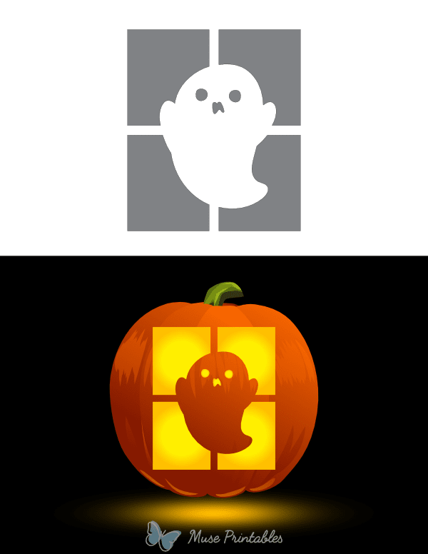 Cute Ghost in a Window Pumpkin Stencil