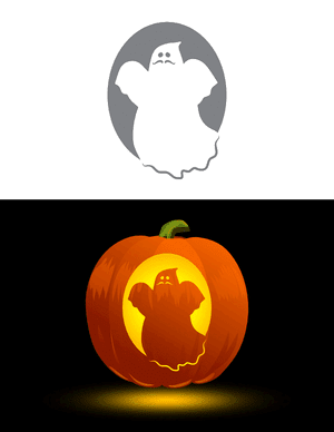 Cute Ghost With Mustache Pumpkin Stencil