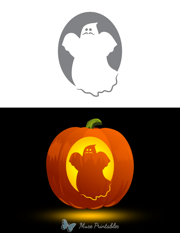 Cute Ghost With Mustache Pumpkin Stencil