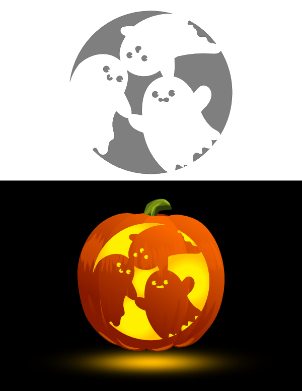 Printable Cute Ghosts Pumpkin Stencil