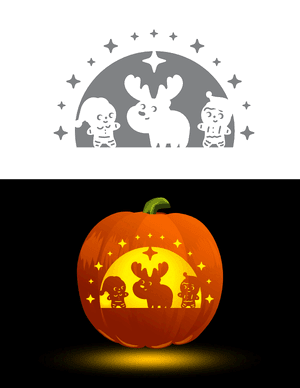 Cute Gingerbread Men and Reindeer Pumpkin Stencil
