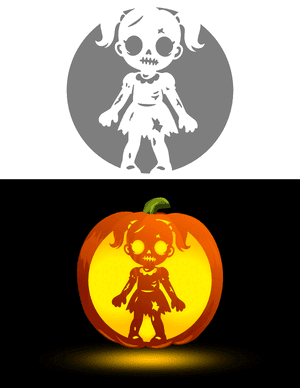Cute Girly Zombie Pumpkin Stencil