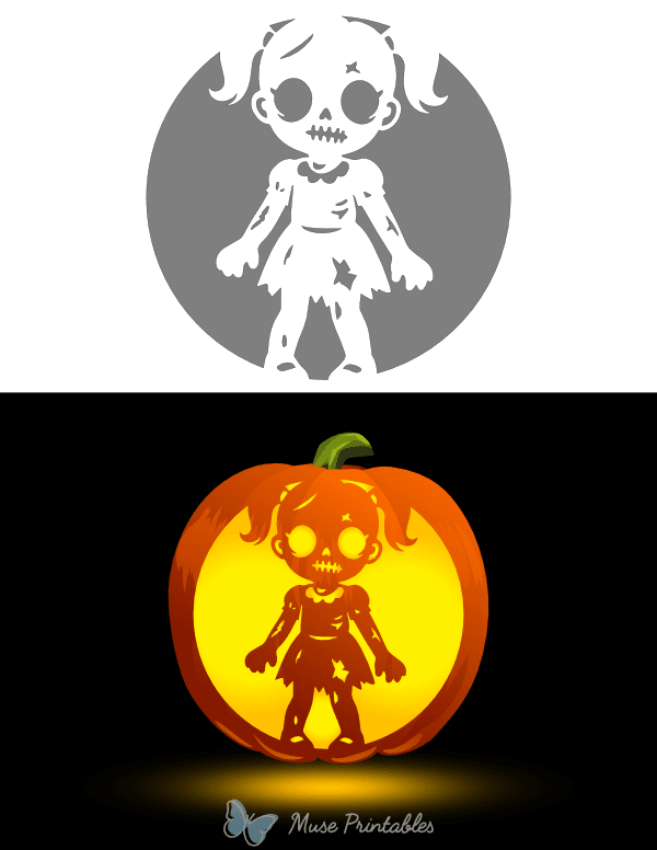 Cute Girly Zombie Pumpkin Stencil