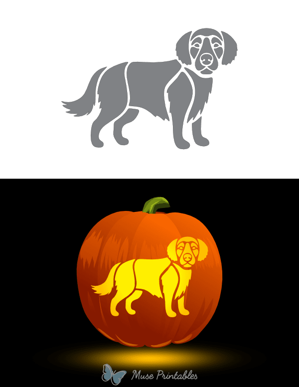 Printable Cute Golden Retriever Pumpkin Stencil