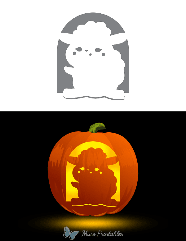 Cute Happy Sheep Pumpkin Stencil