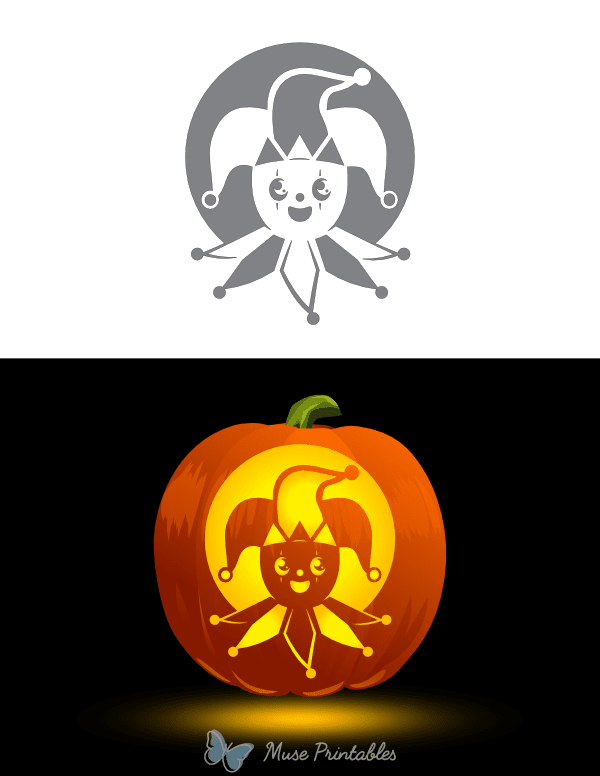 Cute Jester Head Pumpkin Stencil