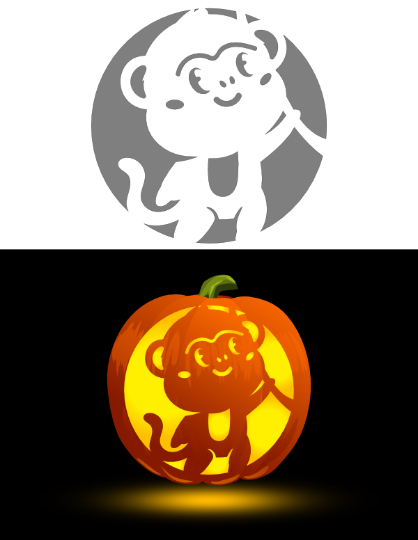 Printable Cute Monkey Pumpkin Stencil