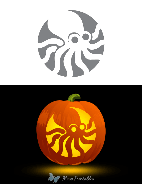 Printable Cute Octopus Pumpkin Stencil