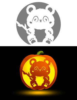 Cute Panda Pumpkin Stencil