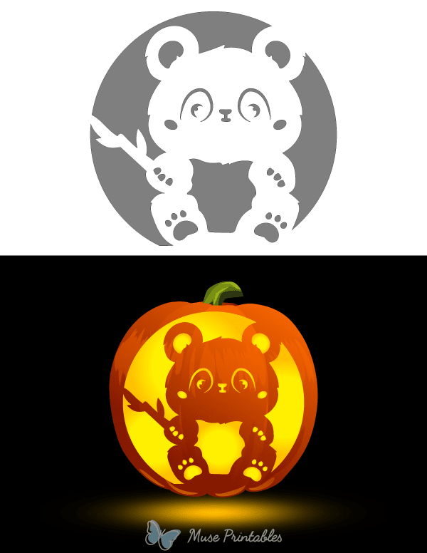 Cute Panda Pumpkin Stencil