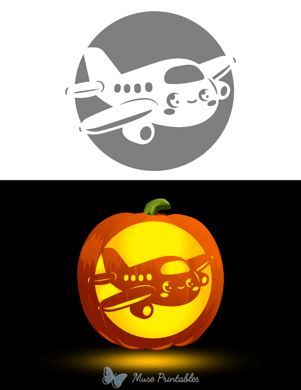Cute Plane Pumpkin Stencil