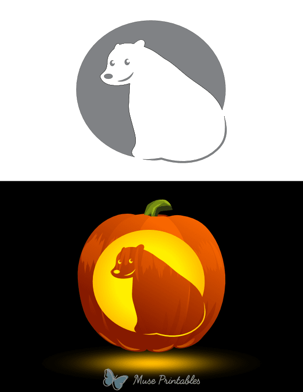 Cute Polar Bear Cub Pumpkin Stencil