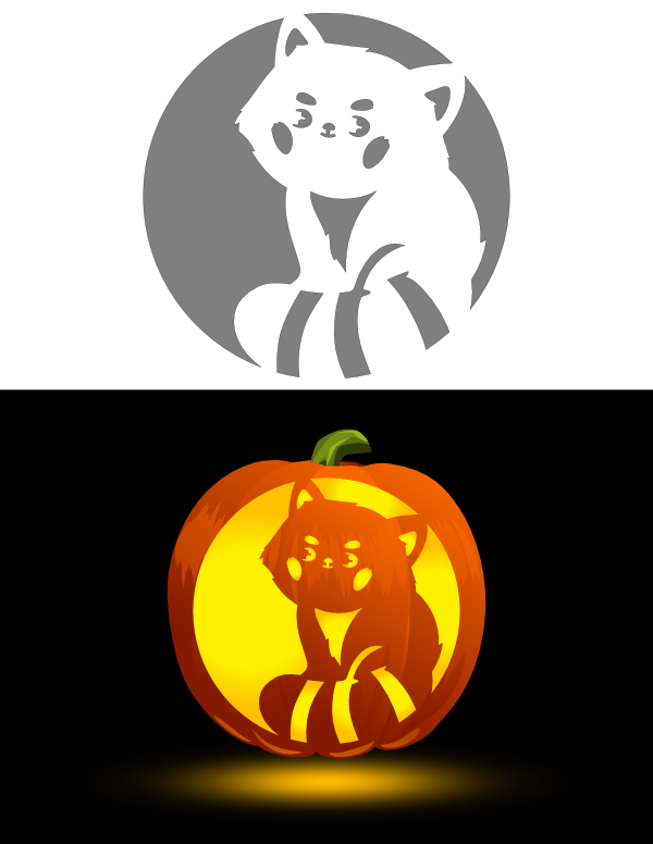 Printable Cute Red Panda Pumpkin Stencil