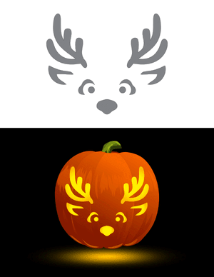 Cute Reindeer Face Pumpkin Stencil