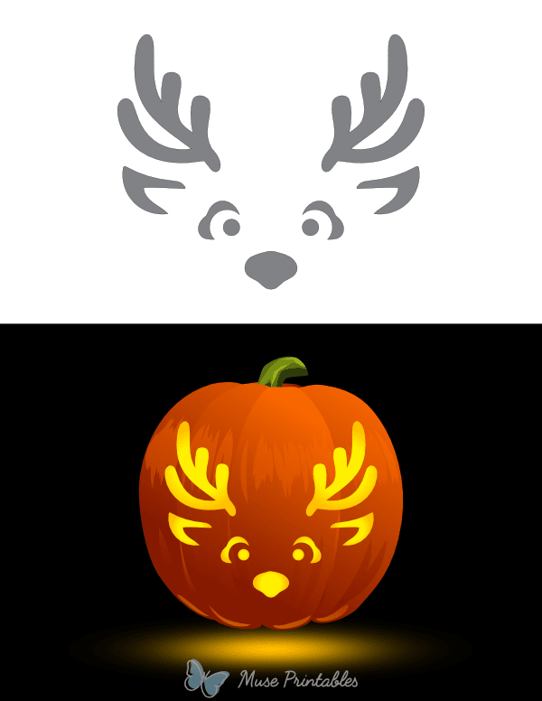 Cute Reindeer Face Pumpkin Stencil