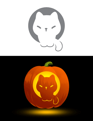 Cute Sitting Cat Pumpkin Stencil