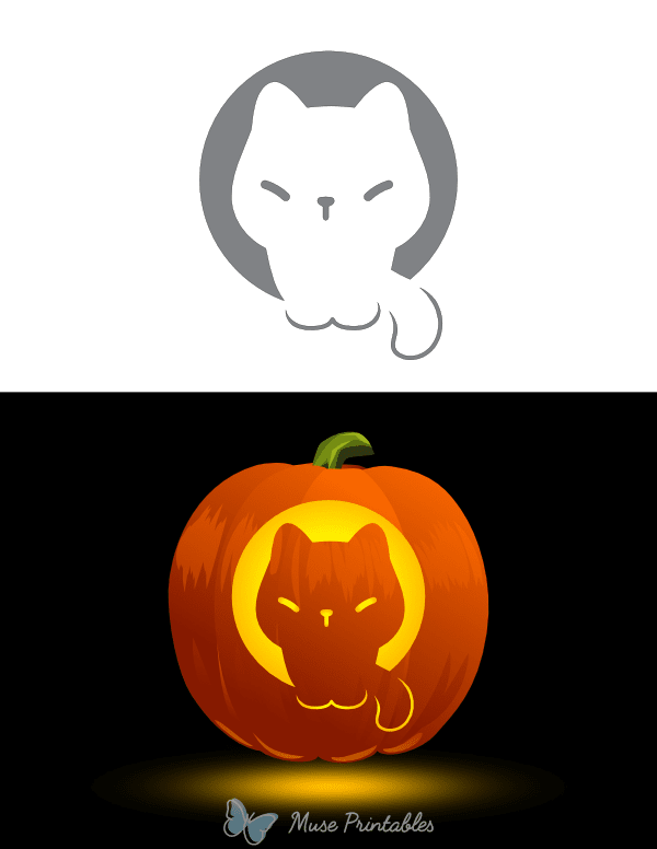 Cute Sitting Cat Pumpkin Stencil