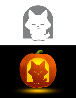 Cute Sitting Fox Pumpkin Stencil