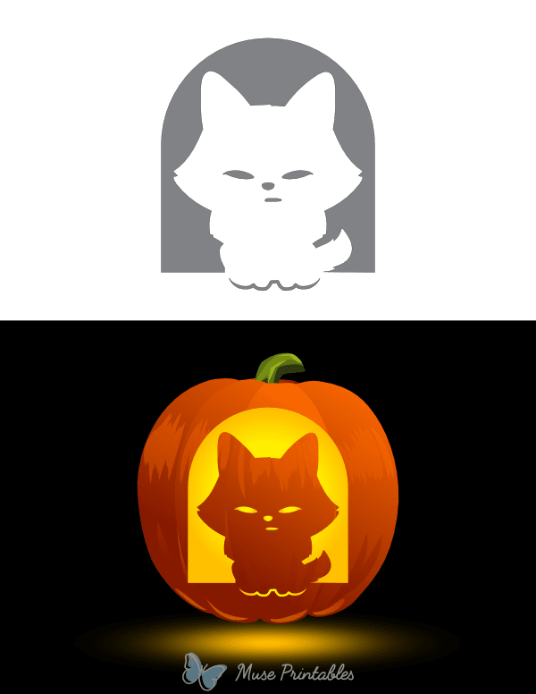 Cute Sitting Fox Pumpkin Stencil