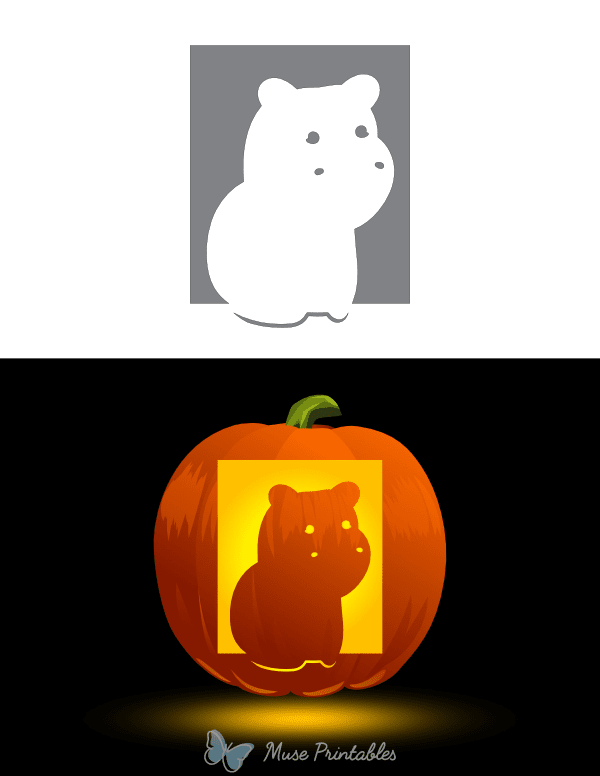 Cute Sitting Hippo Pumpkin Stencil