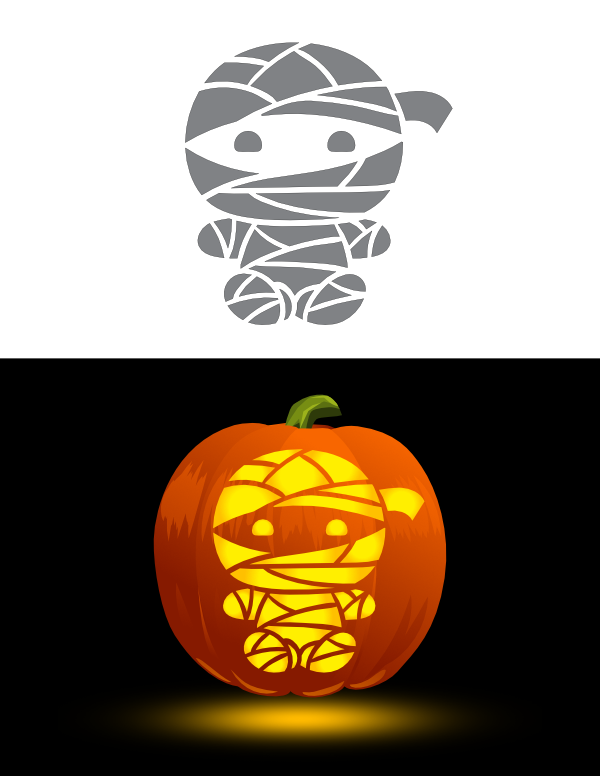 Printable Cute Sitting Mummy Pumpkin Stencil