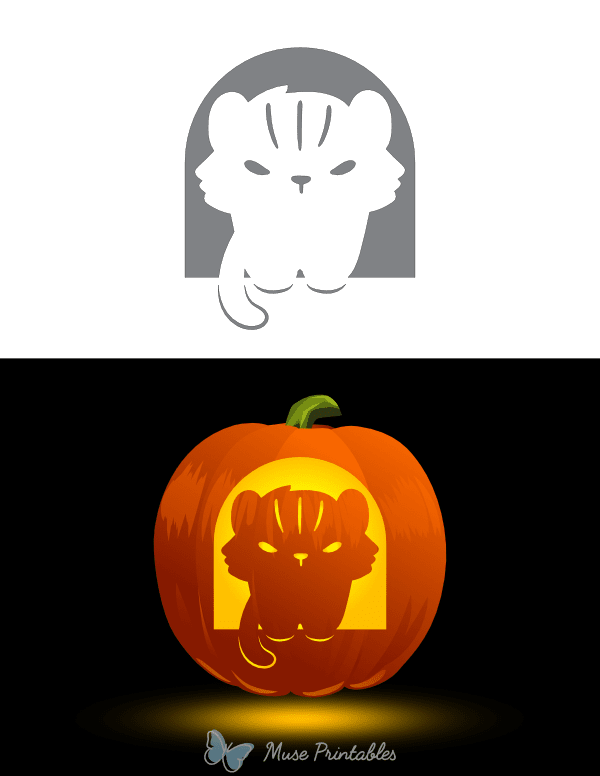 Cute Sitting Tiger Pumpkin Stencil