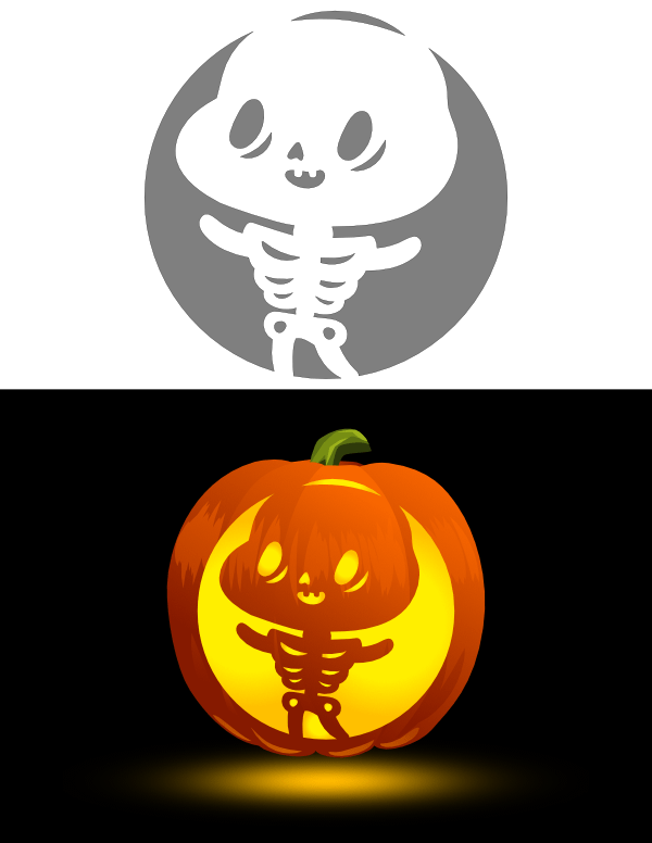 Cute Skeleton Pumpkin Stencil