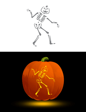 Cute Skeleton With Pumpkin Head Pumpkin Stencil