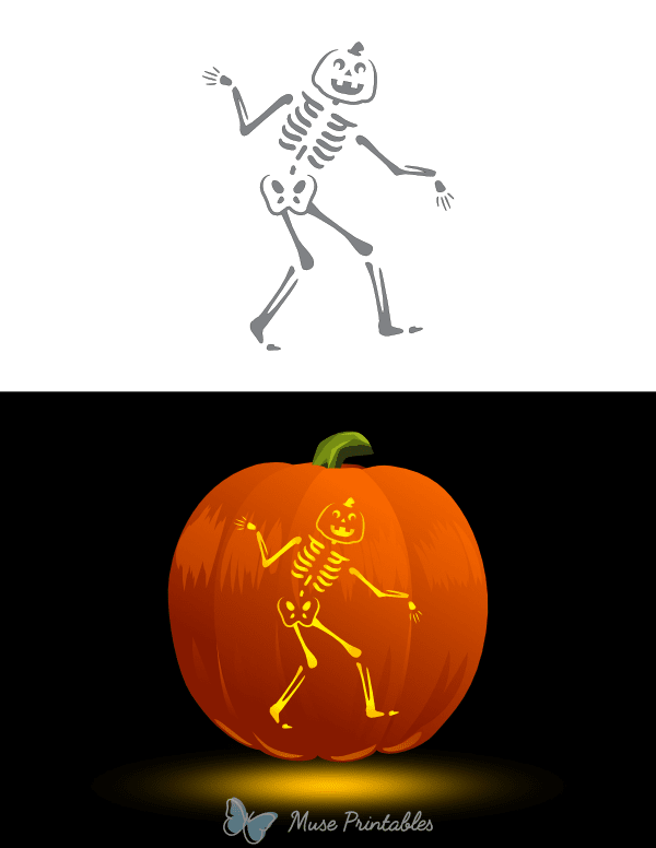 Cute Skeleton With Pumpkin Head Pumpkin Stencil