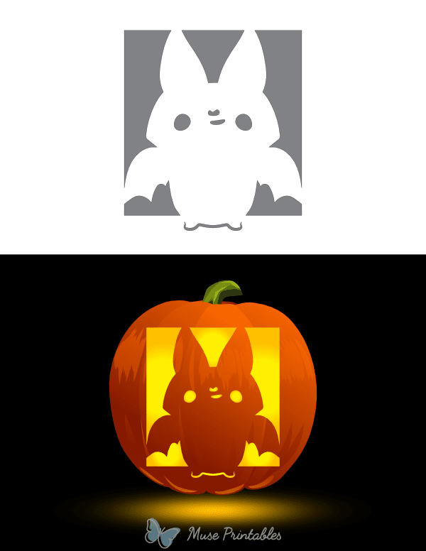 Cute Smiling Bat Pumpkin Stencil