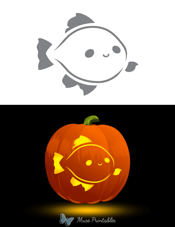 Cute Smiling Fish Pumpkin Stencil