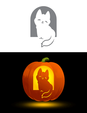 Cute Smiling Fox Pumpkin Stencil