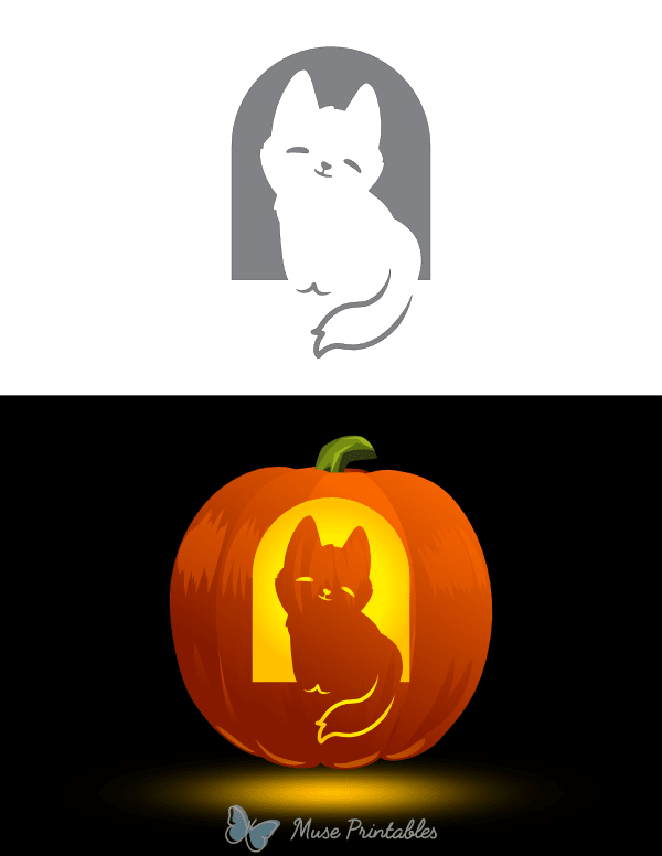 Cute Smiling Fox Pumpkin Stencil