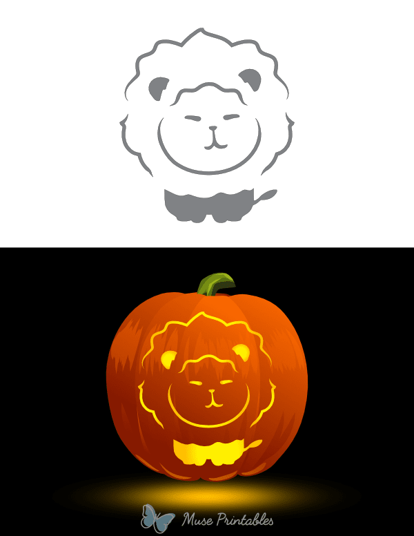 Cute Smiling Lion Pumpkin Stencil