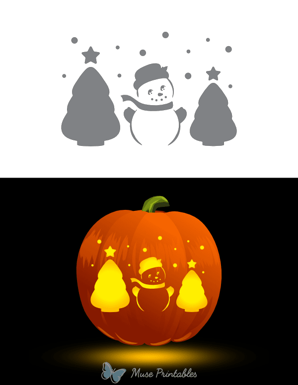 Cute Snowman Pumpkin Stencil