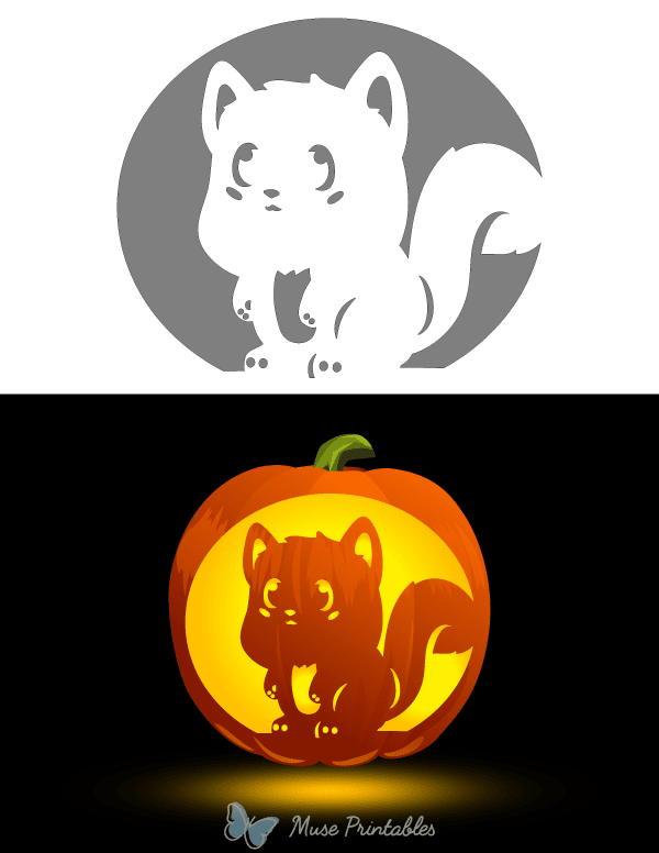 Cute Squirrel Pumpkin Stencil