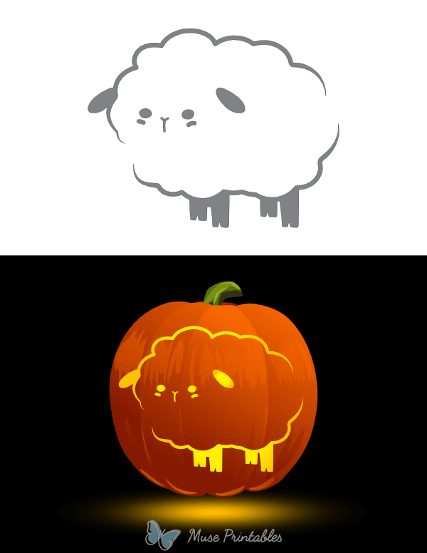 Cute Standing Sheep Pumpkin Stencil