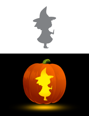 Cute Standing Witch Pumpkin Stencil
