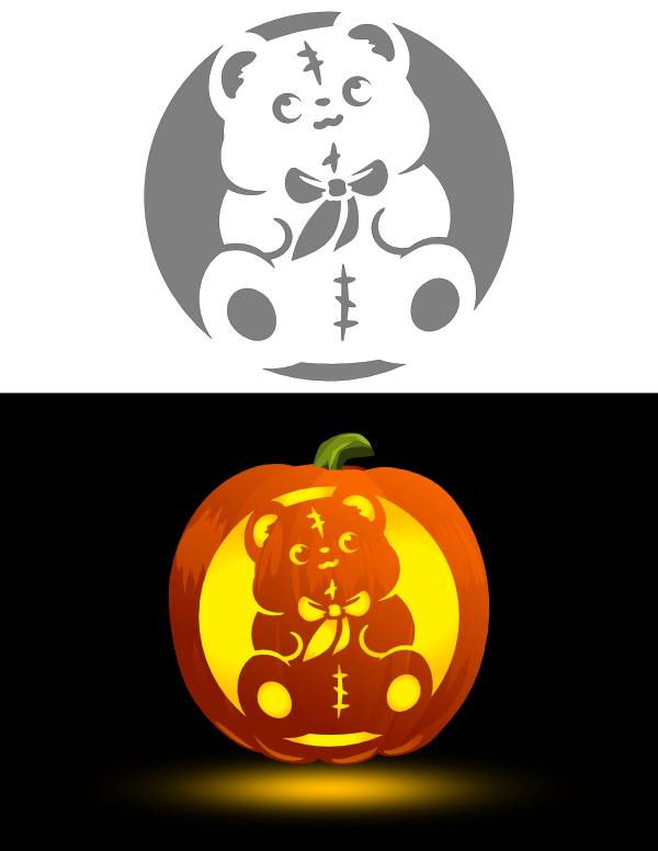 Printable Cute Teddy Bear Pumpkin Stencil