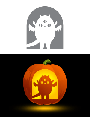 Cute Three Eyed Monster Pumpkin Stencil