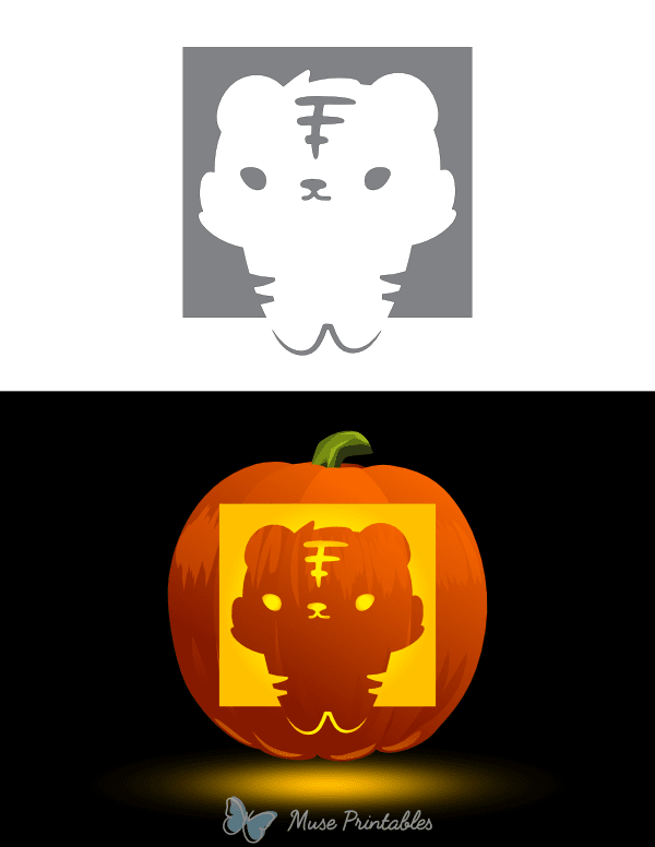 Cute Tiger Pumpkin Stencil