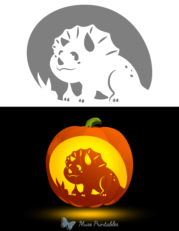 Cute Triceratops Pumpkin Stencil