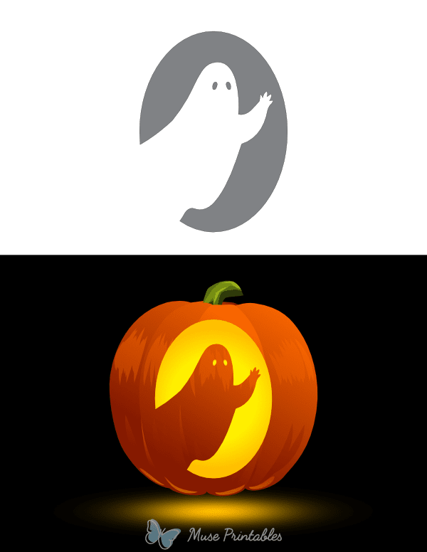 Cute Waving Ghost Pumpkin Stencil