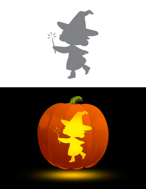 Cute Witch with Wand Pumpkin Stencil