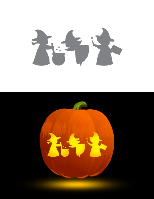 Cute Witches Pumpkin Stencil
