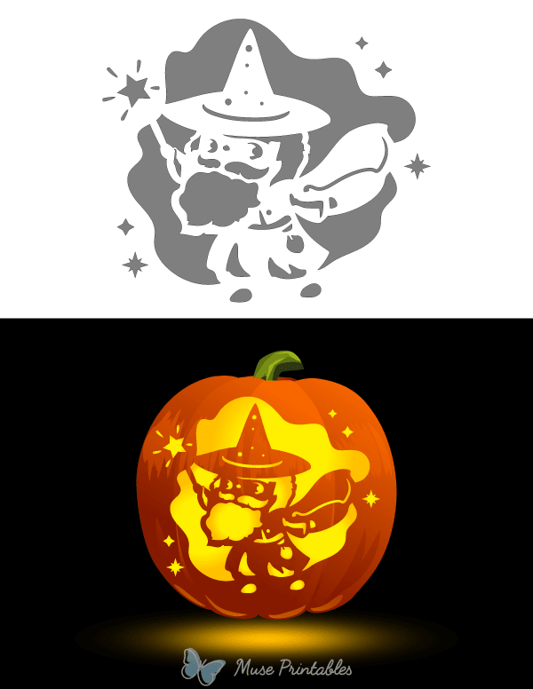 Cute Wizard Pumpkin Stencil