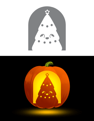 Cute Xmas Tree Pumpkin Stencil