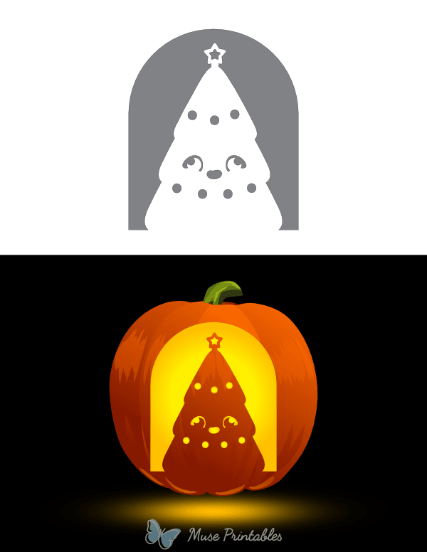 Cute Xmas Tree Pumpkin Stencil